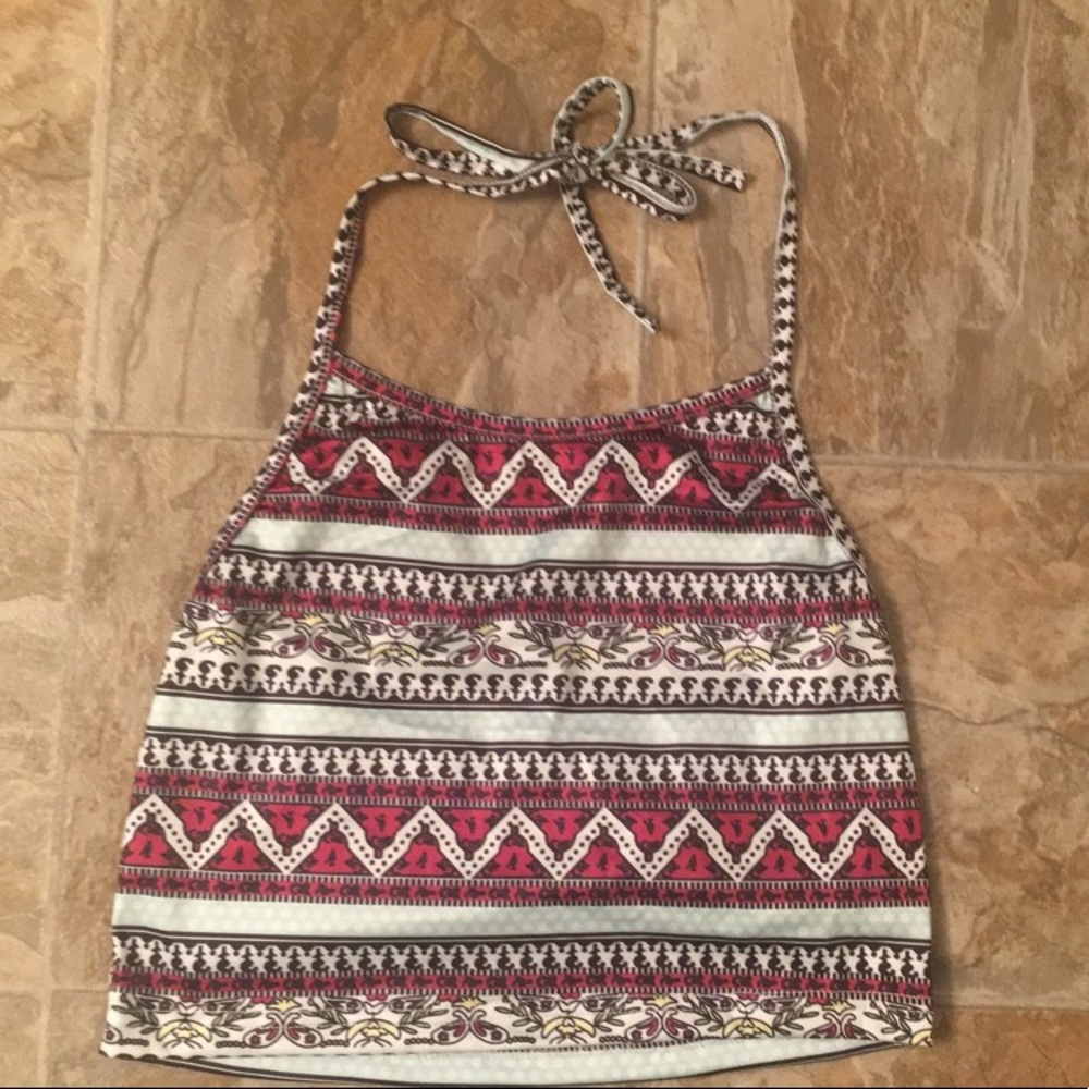 ☀️Sale Blue Red Aztec Print Halter Top Crop - Picture 4 of 6